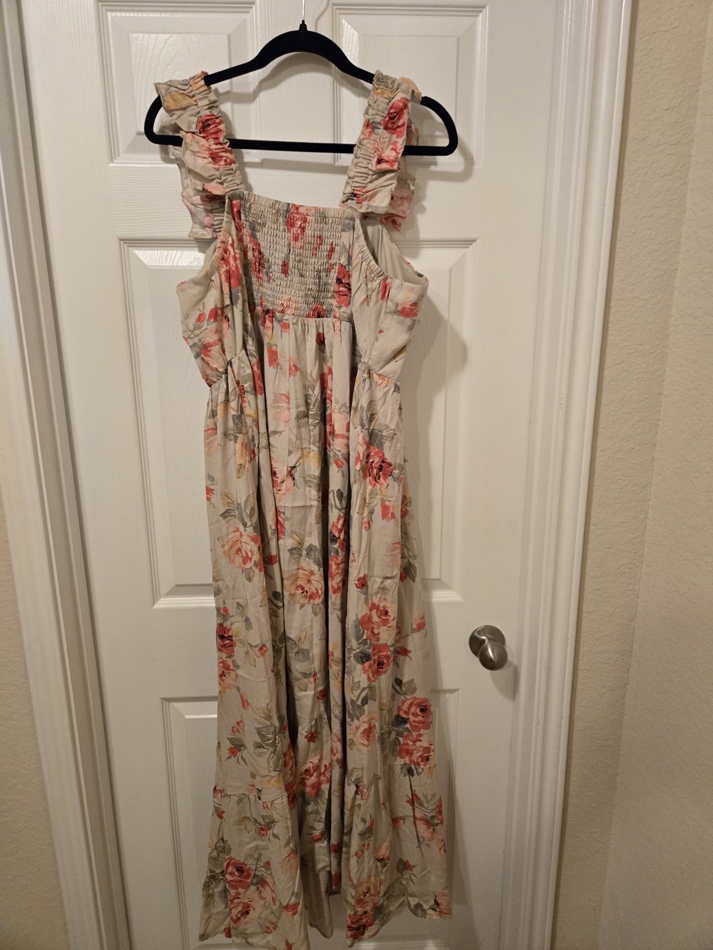 torrid Cream Maxi Dress with Coral Floral Print and Ruffled Straps - Picture 10 of 14